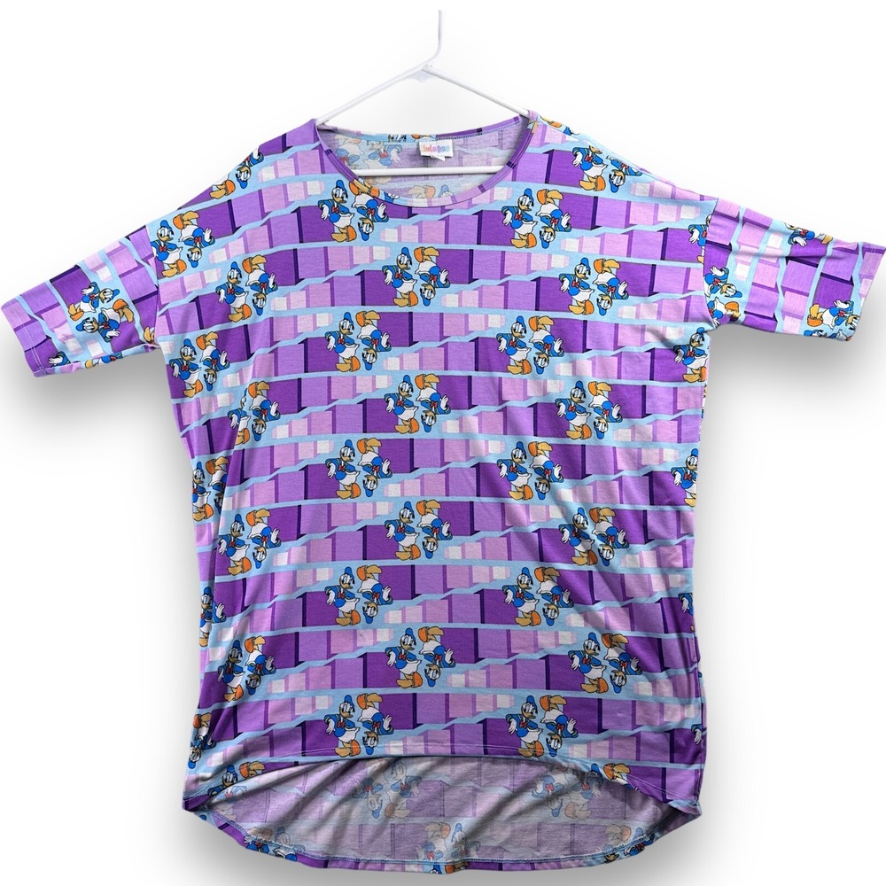 Lularoe Disney Donald Duck Purple High Low Irma Tunic Top Womens Large